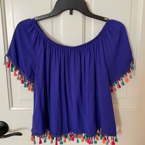 Purple Confetti Off the Shoulder Shirt